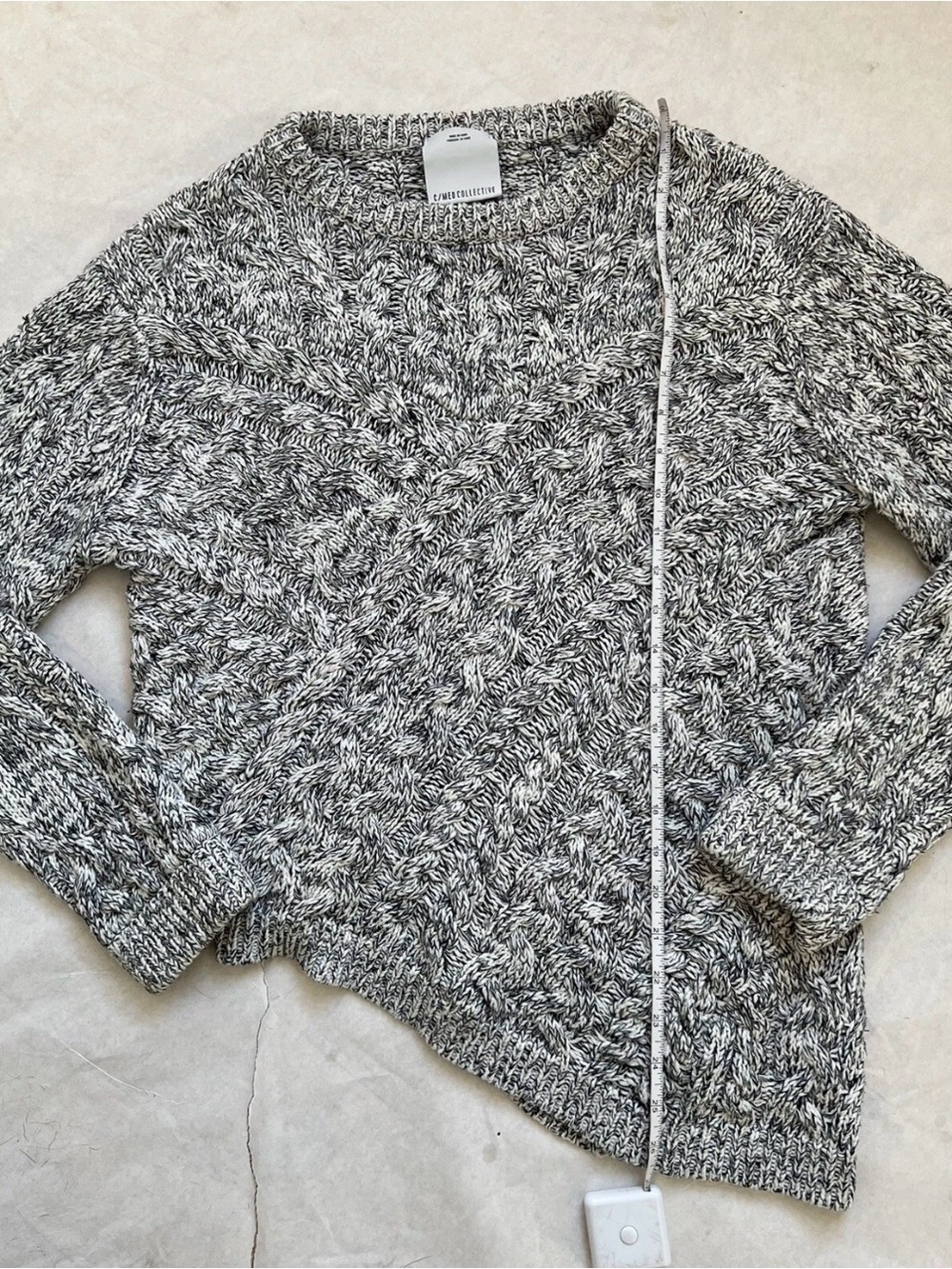 C/Meo Collective Cotton Blend Crewneck Gray Black Marled Fisherman Sweater Sz S - Picture 5 of 10
